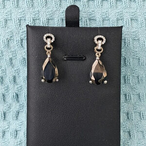 Elite Shungite & Natural White Zircon Dangling Earrings.